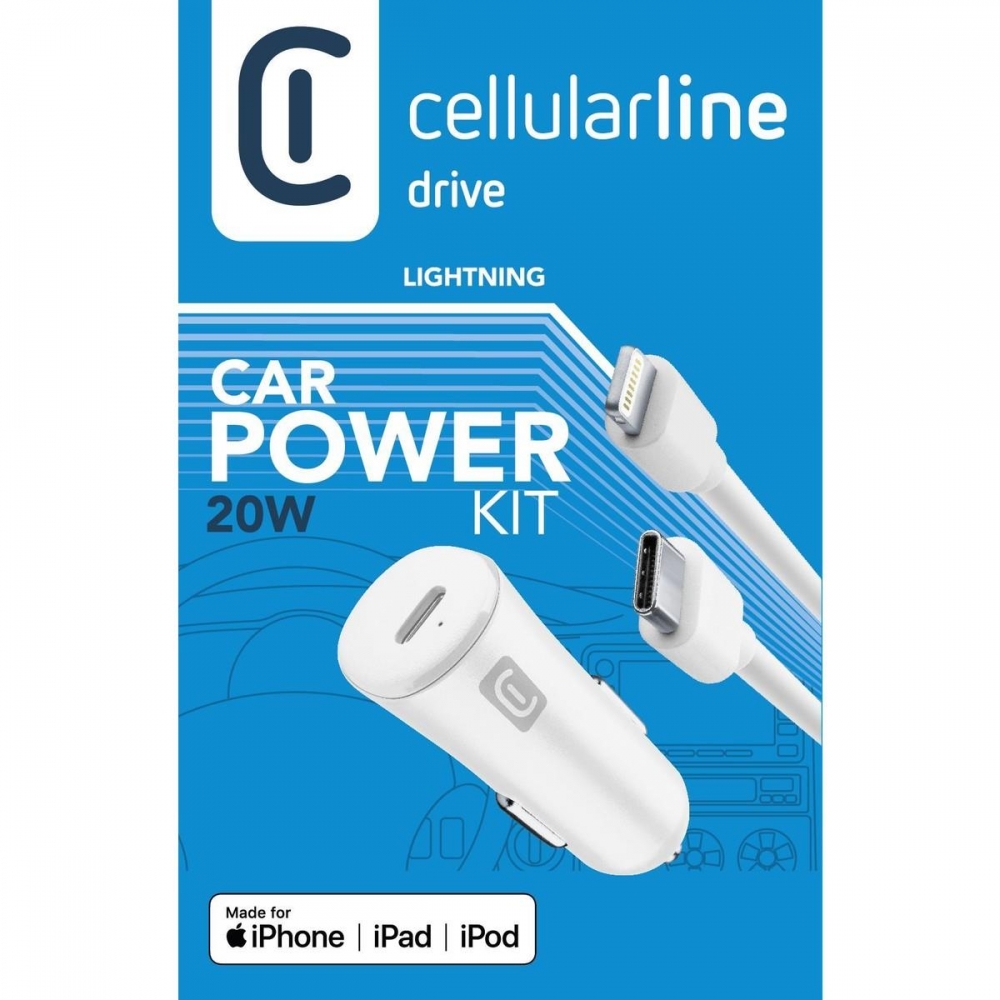 Cellularline Car Charger Kit USB-C auf Lightning - KFZ-Ladekabel - weiß