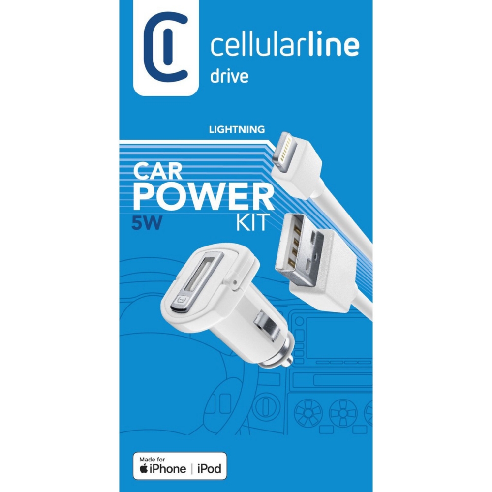 Cellularline USB Car Charger Kit Lightning - KFZ-Ladekabel - weiß