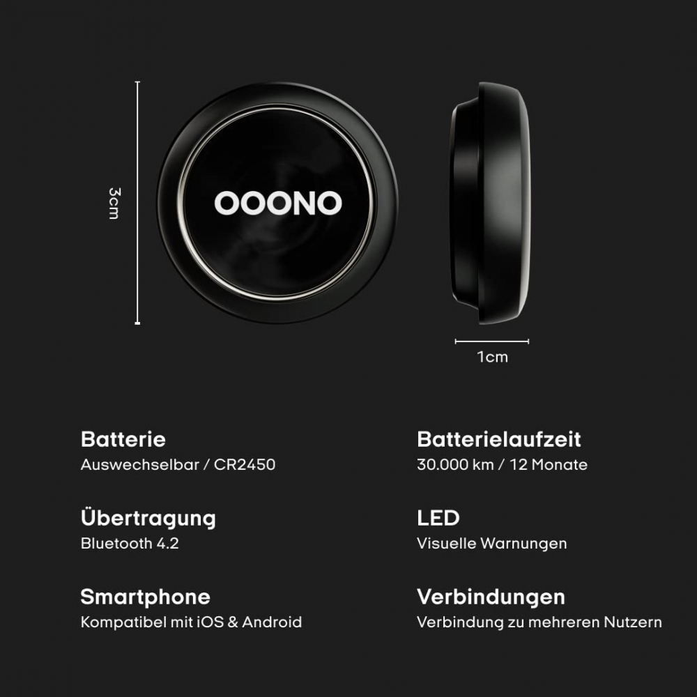 OOONO CO-DRIVER - Verkehrsalarm 2022 - App-fähiges Zubehör - Bluetooth -  schwarz