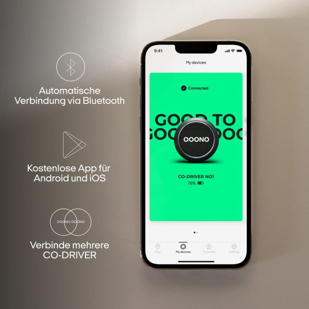 OOONO CO-DRIVER - Verkehrsalarm 2022 - App-fähiges Zubehör - Bluetooth -  schwarz